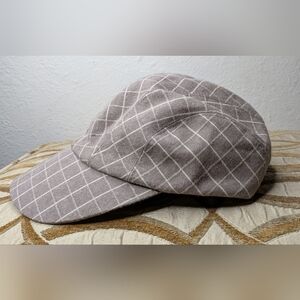 Helen Kaminski Australia Newsboy Cap Beige Check 100% Cotton Adjustable Size L